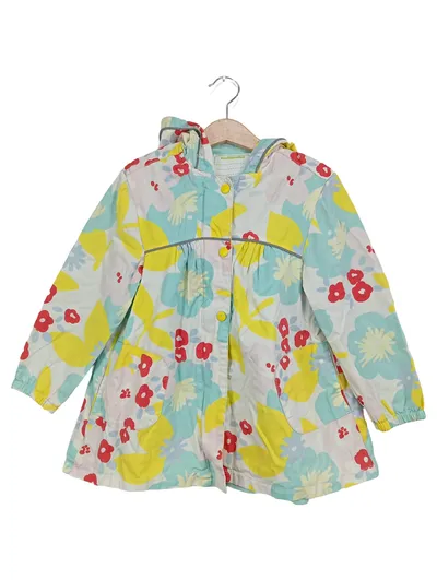 vertbaudet Mädchen Regenjacke Gr. 116 Blumenmuster Kapuze Mehrfarbig