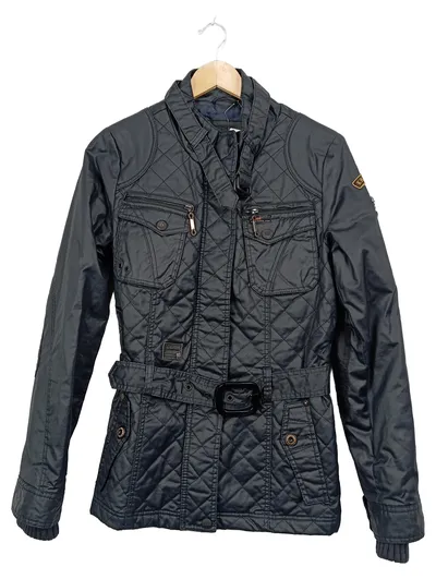 Khujo Damen Steppjacke Gr. L Grau Gürtel Urban Freizeitjacke Baumwolle
