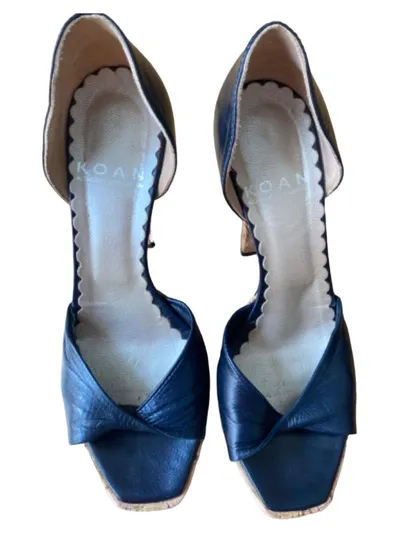 Koan Damen Pumps Elegant Blau Gr. 38 Peep Toe Korkabsatz