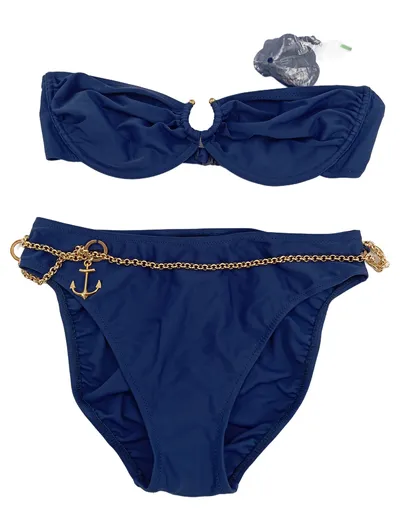 Alba Moda Bikini Damen Gr. 44 Blau Maritim Anker Kette Gold NEU