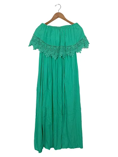 Belcci Damen Sommer Maxikleid schulterfrei Spitze Grün Gr. 36/S