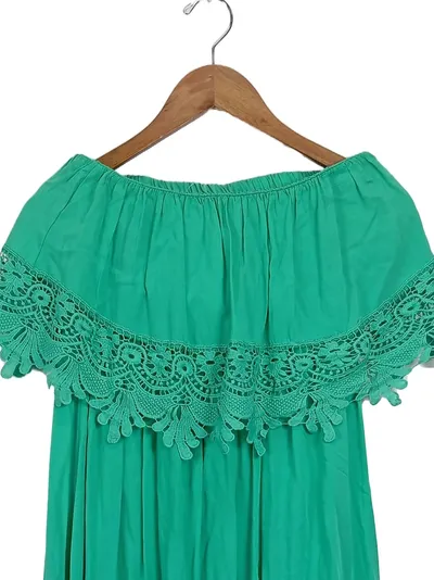 Belcci Damen Sommer Maxikleid schulterfrei Spitze Grün Gr. 36/S