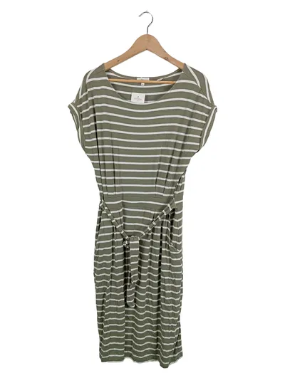 s.Oliver Jerseykleid Damen Gr. 40 Oliv Gestreift Freizeitkleid Viskose
