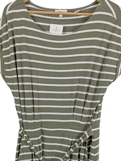 s.Oliver Jerseykleid Damen Gr. 40 Oliv Gestreift Freizeitkleid Viskose