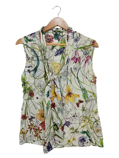 Gucci Damen Bluse mit Blumenmuster und Schleifenkragen Gr. 40