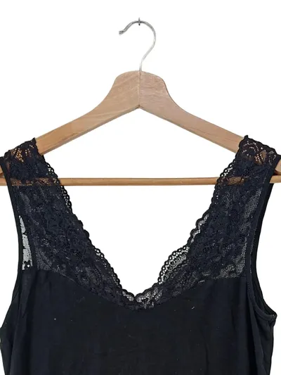 Anna Field Damen Top Schwarz mit Spitze Einheitsgröße Basic Shirt
