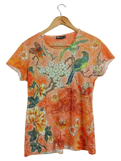 NGS Damen T-Shirt 38 Vogel Blumen Muster Mehrfarbig Farbenfroh