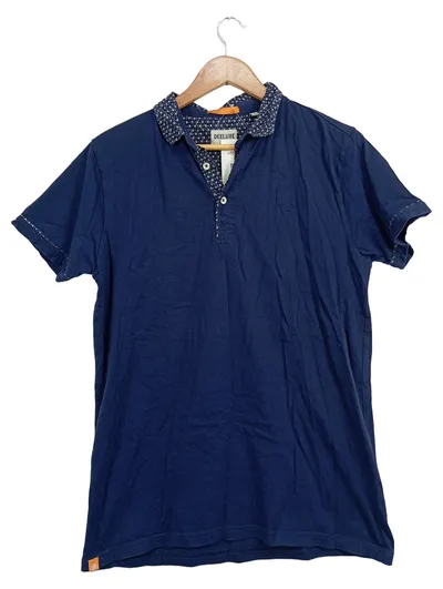 DEELUXE Herren Poloshirt Gr. L Blau Baumwolle Kurzarm Casual