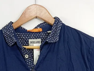 DEELUXE Herren Poloshirt Gr. L Blau Baumwolle Kurzarm Casual
