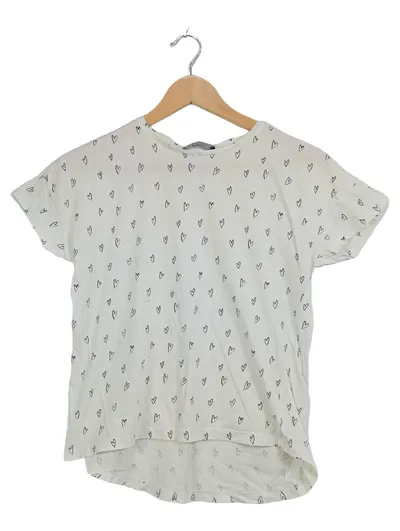MANGO Basics Damen T-Shirt Herzmuster Weiß Gr. S/36 Kurzarm