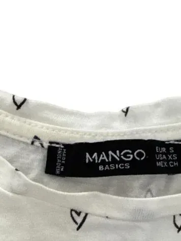 MANGO Basics Damen T-Shirt Herzmuster Weiß Gr. S/36 Kurzarm 5