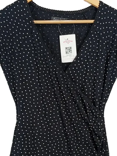 King Louie Wickelkleid Damen S/36 Schwarz Gepunktet Vintage Retro