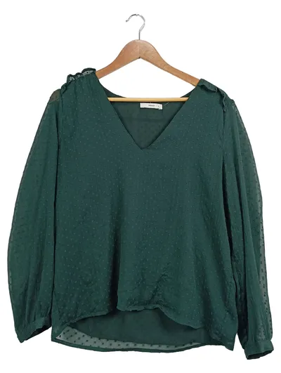 Pigalle Damen Bluse Gr. 40/L Grün Feminin Punkte Rüschen Langarm