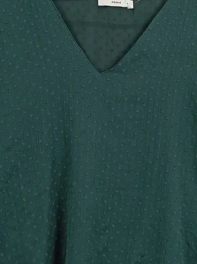 Pigalle Damen Bluse Gr. 40/L Grün Feminin Punkte Rüschen Langarm