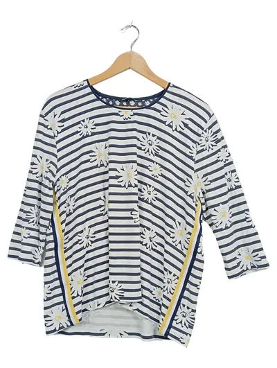 Olsen Damen Langarmshirt Gr. 42 Blumen Streifen Blau Weiß Maritim