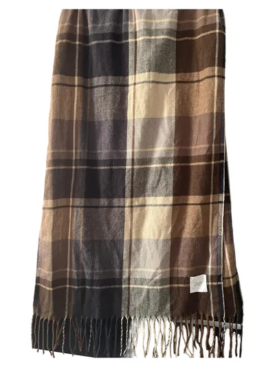 DAZY Damen Schal Kariert Braun Fransen Polyester Freizeit 83x54 cm