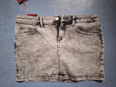 CROSS Jeans Damen Jeansrock Grau Strukturmuster Minirock Gr. S 36