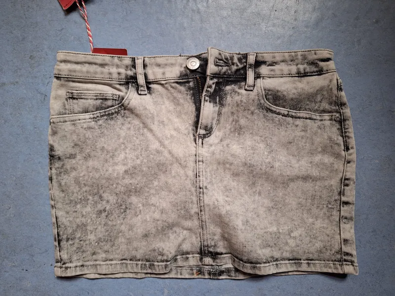 CROSS Jeans Damen Jeansrock Grau Strukturmuster Minirock Gr. S 36 2