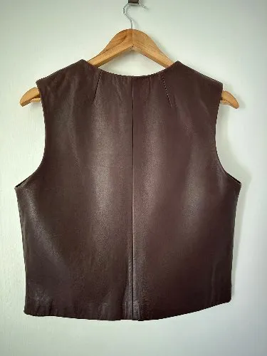 Banana Republic Damen Leder Weste Braun Gr. 38/M Reißverschluss