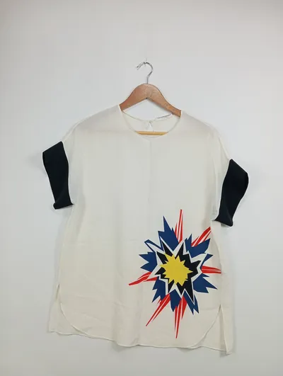 Schumacher Damen Seiden T-Shirt Gr. 3 (38/M) mit grafischem Print