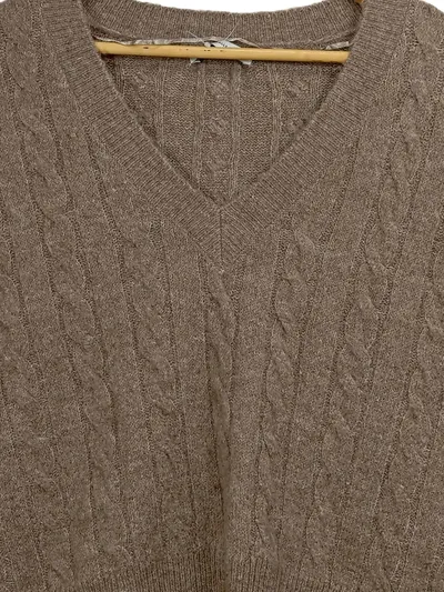 Pigalle Damen Pullover Gr. L 40 Braun Zopfmuster V-Ausschnitt Casual