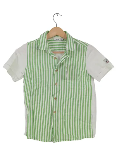 MEXX Jungen Freizeithemd Gr. 134 Kurzarm Grün Weiß Gestreift