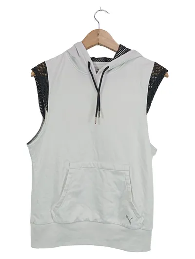 PUMA Damen Pullunder Kapuze Weste Gr. 38/M Weiß Mesh Sportlich