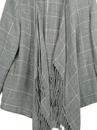 Broadway Damen Strickjacke Grau Kariert Fransen Gr. 38/M Casual 3