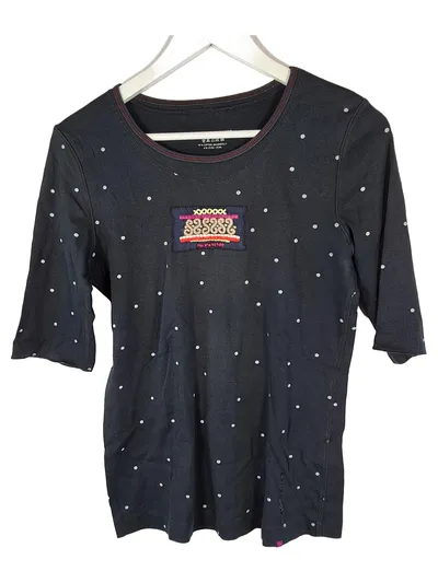 Marc Cain Sports Damen Shirt Gr. M Punkte Stickerei Schwarz Baumwolle