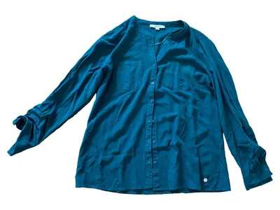 COOLCODE Damen Bluse Gr. 38/M Petrol Viskose Langarm Casual Hemdbluse