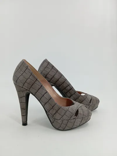 Chillany Damen Pumps Gr. 35 Grau Elegant Kroko-Optik Peep-Toe High Heels