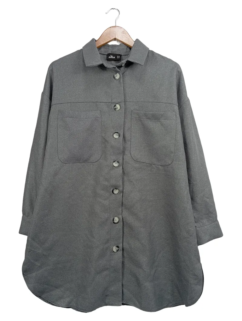 Alia Damen Overshirt Hemdjacke Gr. 44/XXL Grau Langarm Knopfleiste 1