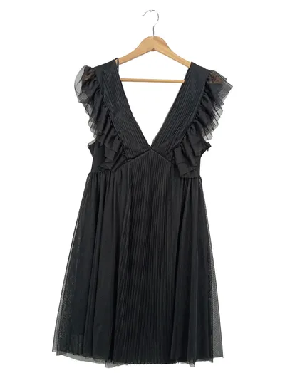 MNG SUIT Damen Minirock Schwarz Elegant Rüschen Falten Gr. M