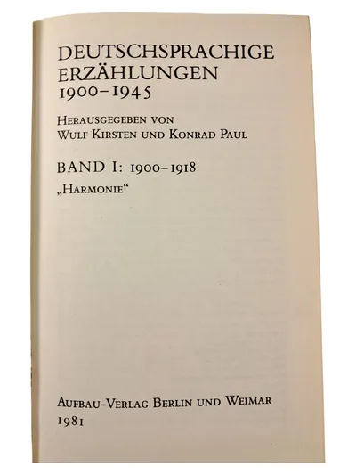 Deutschsprachige Erzählungen 1900-1945 Band 1 Harmonie Aufbau-Verlag 1981