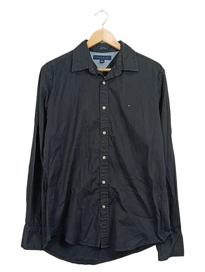 Tommy Hilfiger Herren Freizeithemd Langarm Schwarz Gr. M Custom Fit