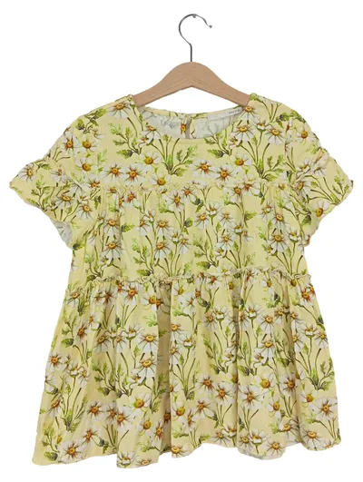 MEXX Kinder Sommerkleid Gr. 140 Gelb Feminin Blumenmuster Viskose Rüschen