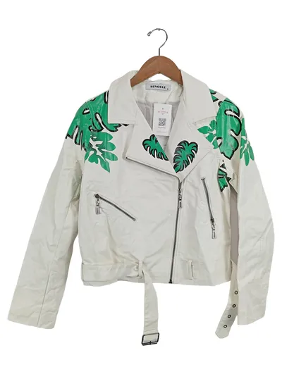 SoVogue Damen Lederjacke Gr. 38/M Blattmuster Mehrfarbig Modern