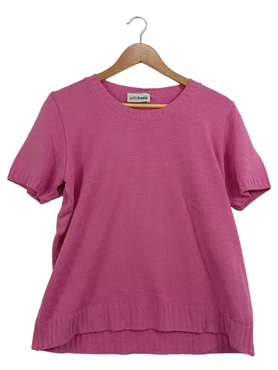 GOLLÉHAUG Damen Strickpullover Kurzarm Gr. 44 Pink Baumwolle
