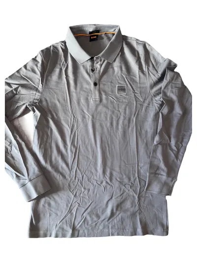 BOSS Herren Langarm Poloshirt Grau Gr. L Casual
