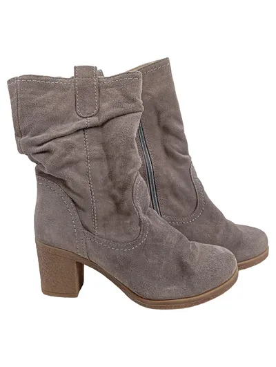 Tamaris Damen Stiefelette Gr. 37 Grau Wildleder Blockabsatz Casual
