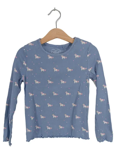 Next Mädchen Langarmshirt Einhorn Motiv Rüschen Rippstrick Blau Gr. 110