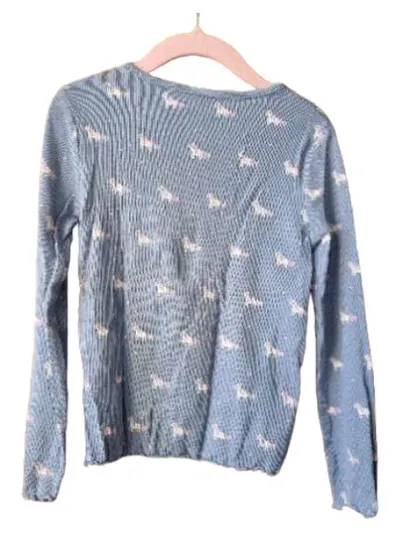 Next Mädchen Langarmshirt Einhorn Motiv Rüschen Rippstrick Blau Gr. 110