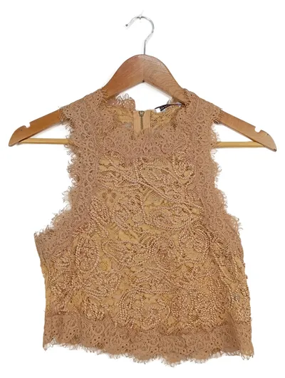 ZARA Damen Bustier Crop Top Spitze Beige Gr. M Feminin