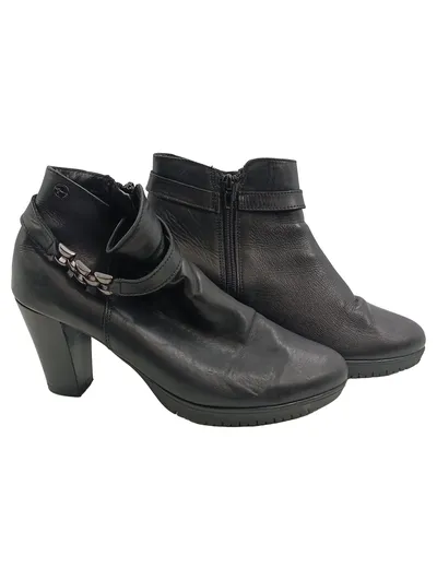 Tamaris Damen Stiefeletten Leder Schwarz Gr. 38 Absatz 9cm Elegant