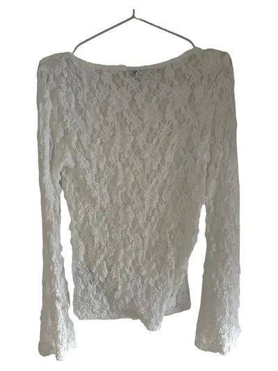ASOS Design Damen Bluse Spitze Weiß Gr. 36/S Langarm Feminin