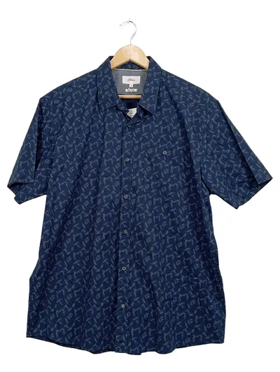 s.Oliver Kurzarmhemd Herren XL Blau Grafisch Regular Fit Baumwolle
