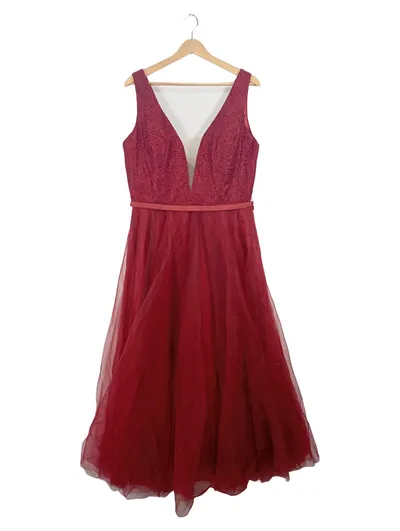 Luxuar Limited Abendkleid Rot Gr. 44 Tüll Glitzer Festlich Damen