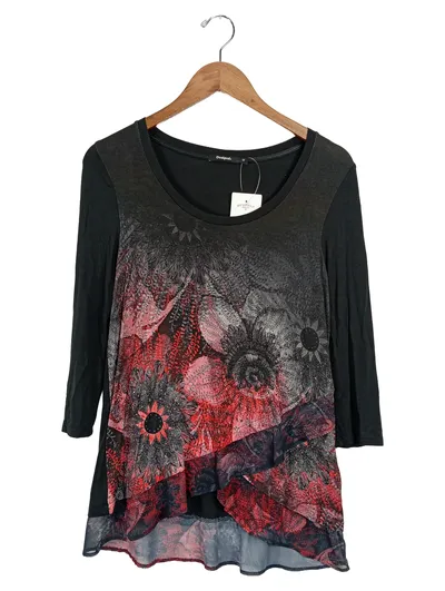 Desigual Damen Langarmshirt Blumenmuster Gr. M Viskose Modern