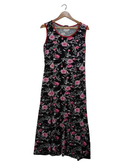 Angelle Milan Damen Sommerkleid XL Blumenmuster Schwarz Rosa Viskose