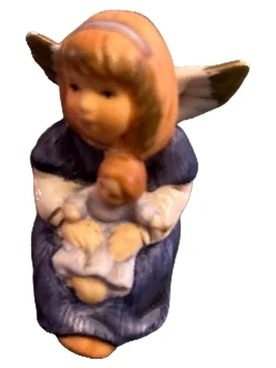 Goebel Engel mit Kind Keramik Weihnachtsdeko Figur Blau 5 cm